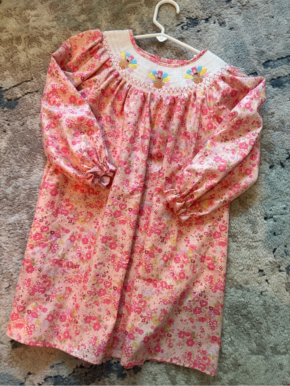 Pink Floral Smocked Girls Thanksgiving Dress